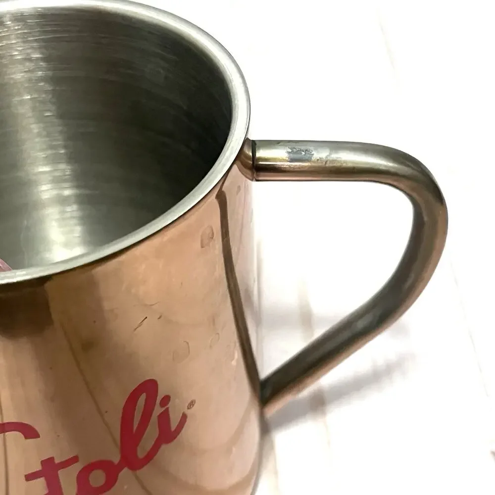 STOLI VODKA Moscow Mule Mugs COPPER OVER STAINLESS STEEL - 4” Tall - Set Of 2